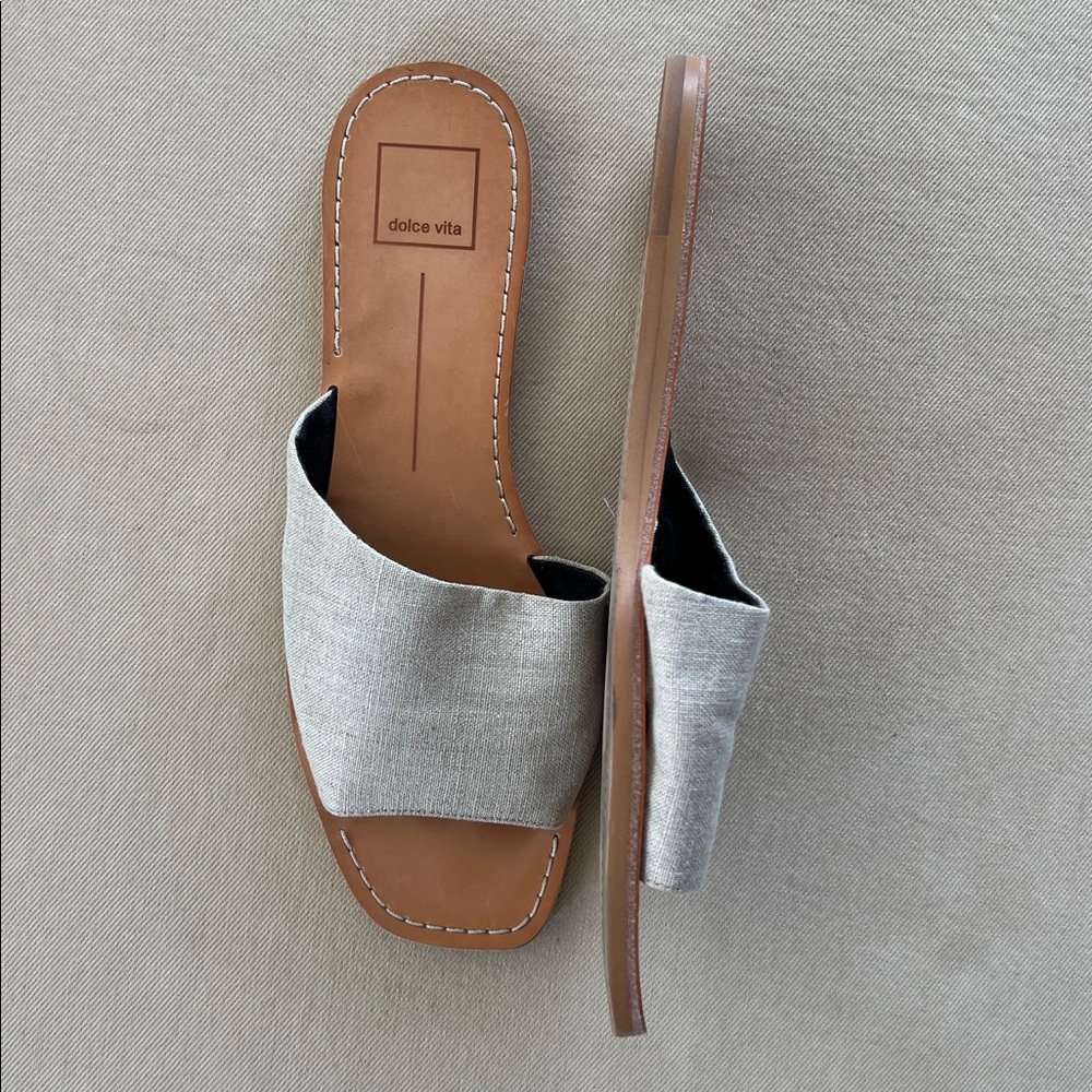 Dolce Vita Cato Cream Linen Slide Sandals